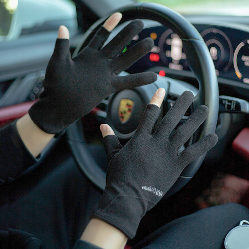 露二指春秋男士抓绒加绒手套