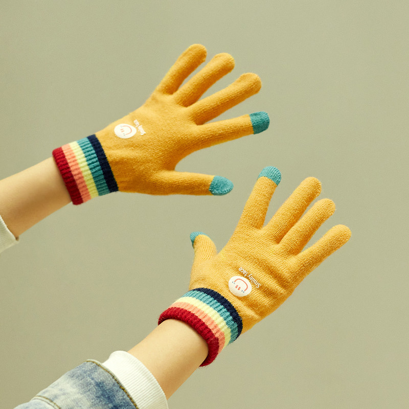 韩版ins手套女冬季学生可爱毛线针织百搭撞色防寒保暖防寒可触屏,服饰配件/皮带/帽子/围巾,手套,淘宝优惠券,粉丝福利购,淘宝优惠卷