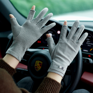 春秋露二指薄款 写字打字手套薄 手套女骑行开车驾驶可触屏保暖冬季