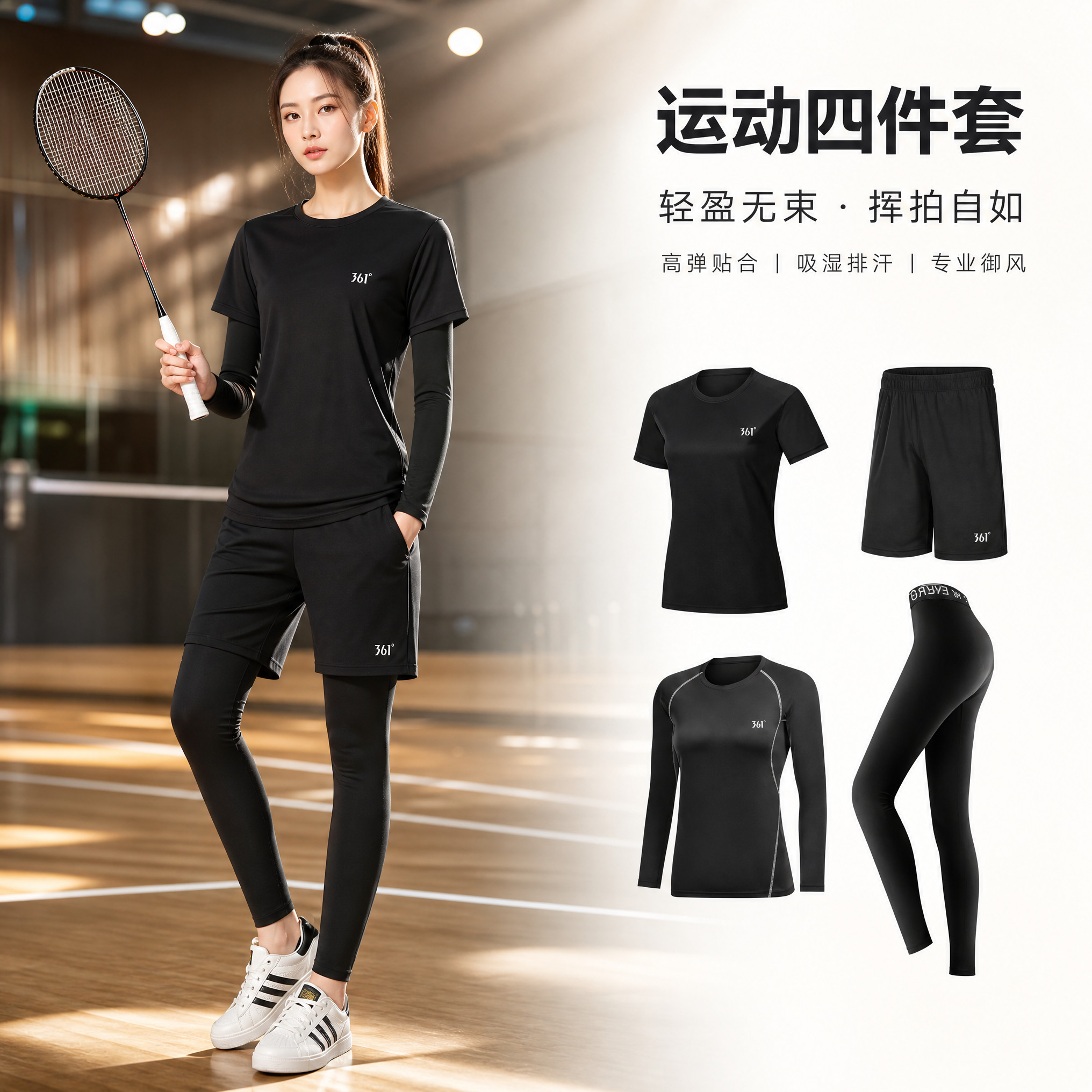 361运动套装女跑步速干紧身衣长袖羽毛球田径体育透气训练服秋冬