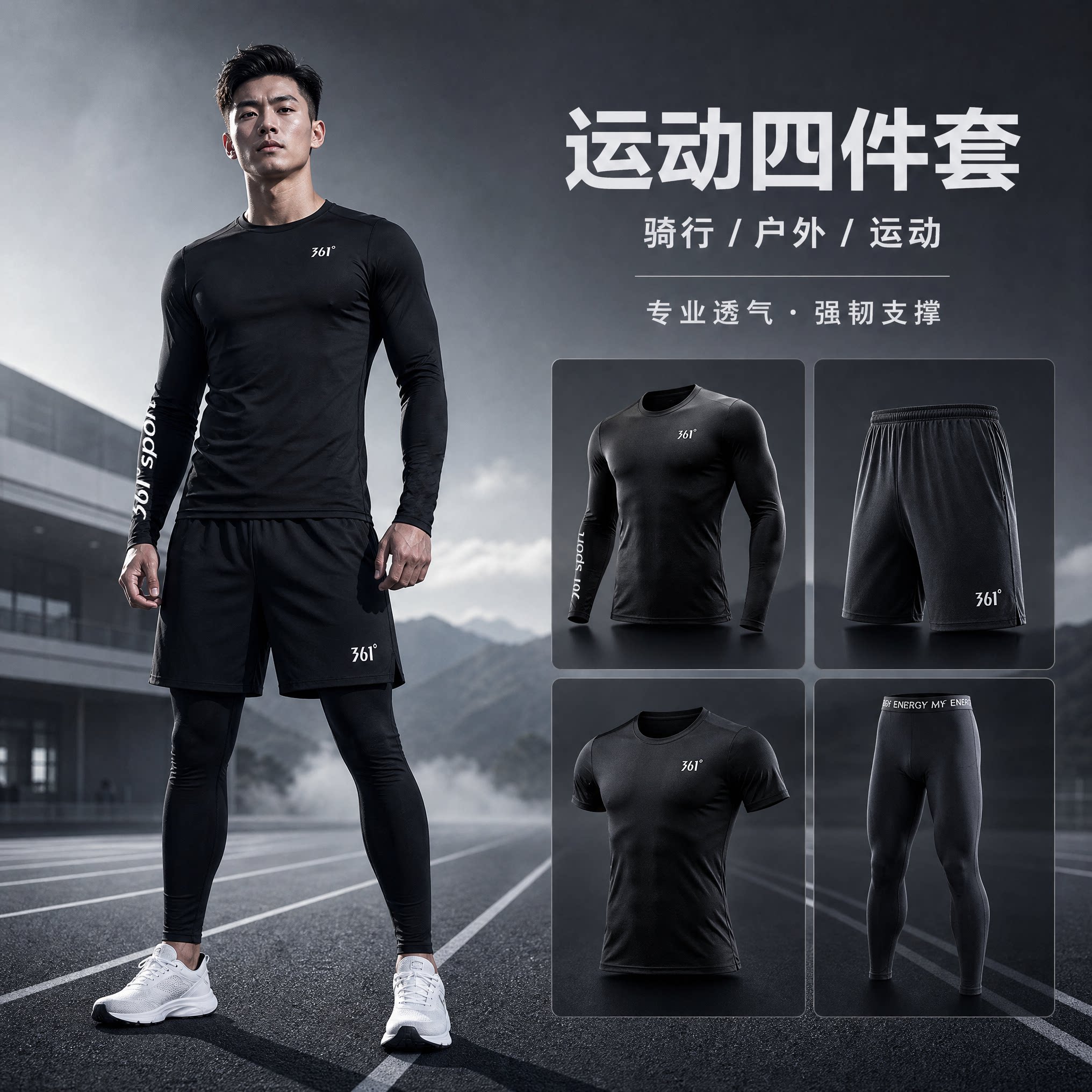 361健身衣服男跑步运动套装速干衣篮球体育训练服秋季健身房装备