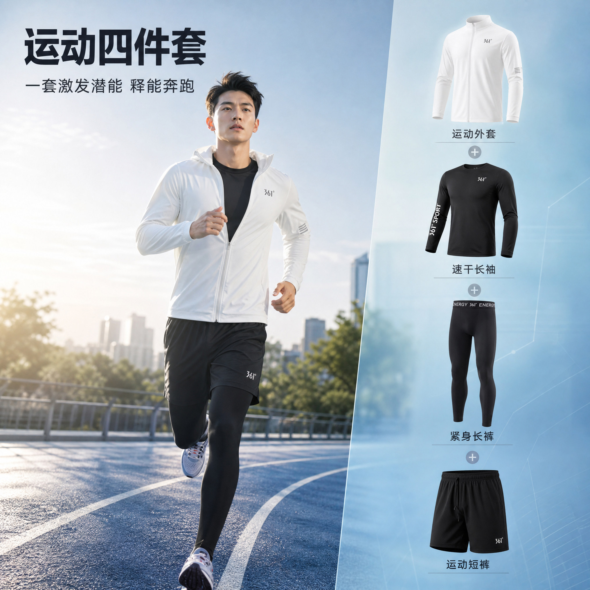 361运动套装男跑步健身户外篮球田径体育训练服速干高弹紧身衣秋