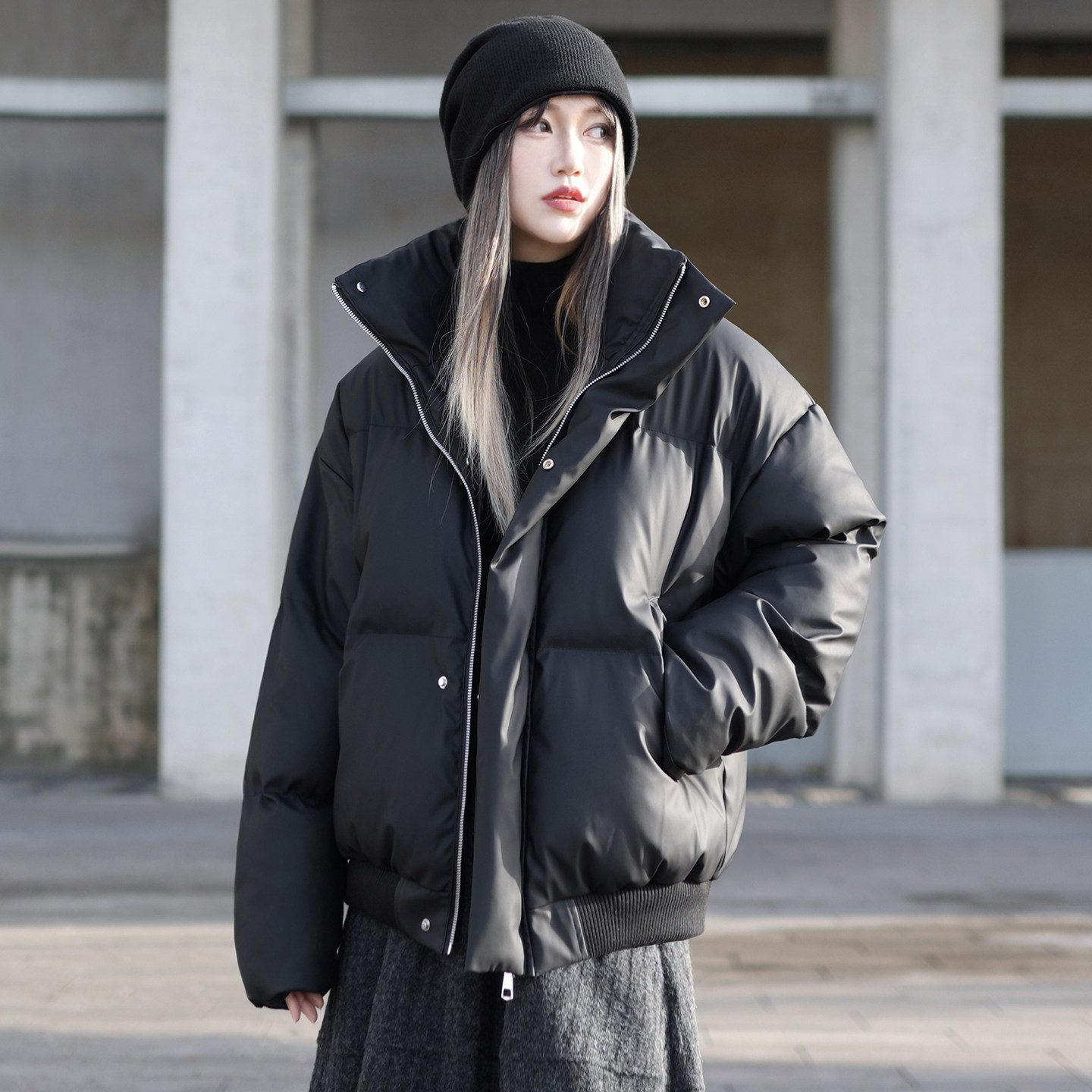 加厚夹棉pu皮夹克黑色棉服女冬季面包服棉衣又酷又飒的外套炸街潮