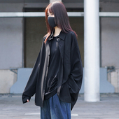 女春秋款 黑暗系酷飒风长袖 衬衫 外穿纯色黑色显瘦日系宽松衬衣上衣