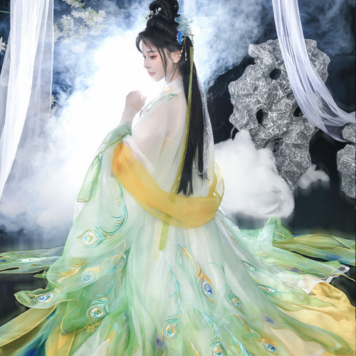 雀翎丨如梦霓裳原创汉服女夏季唐制诃子裙孔雀翎绣花大袖衫中国风