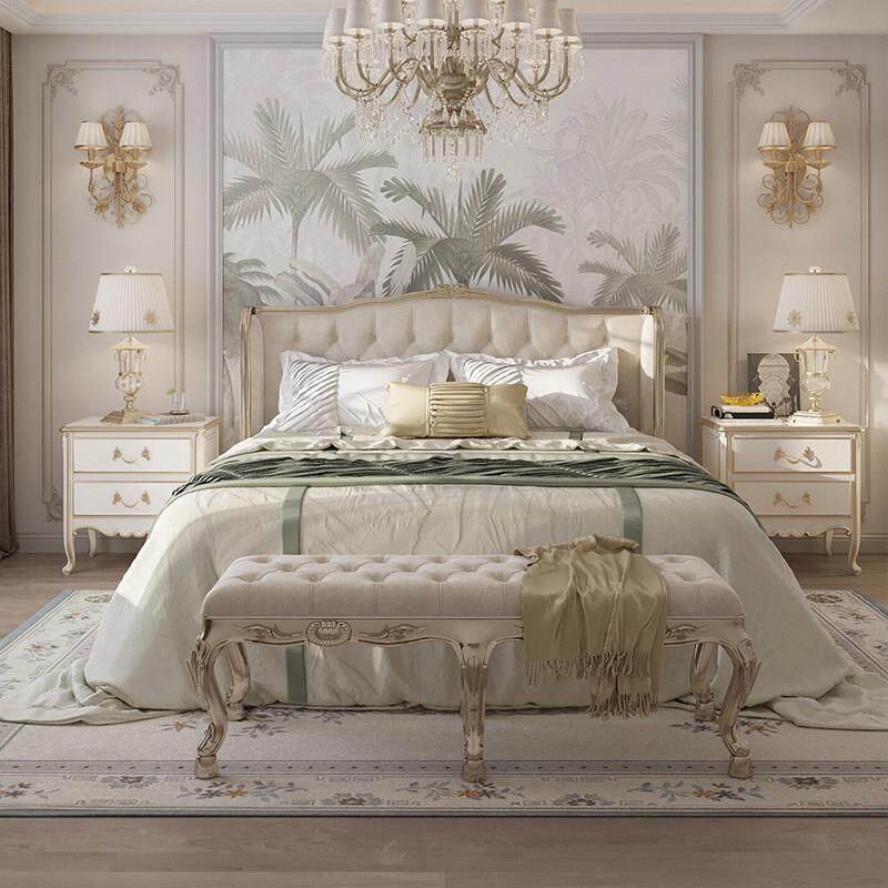 法式宫廷风实木床1.8m双人主卧奢华布艺公主床高端大气奶油风白色