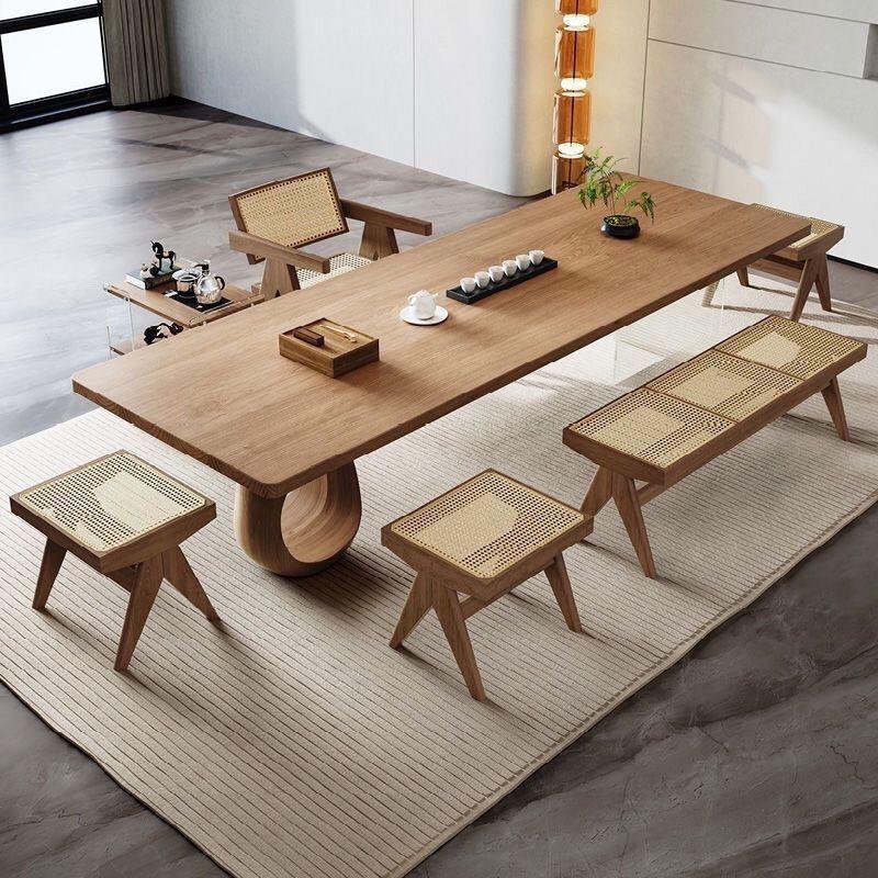 侘寂风实木大板茶台茶桌椅组合现代简约办公室家用爆款客厅泡茶桌