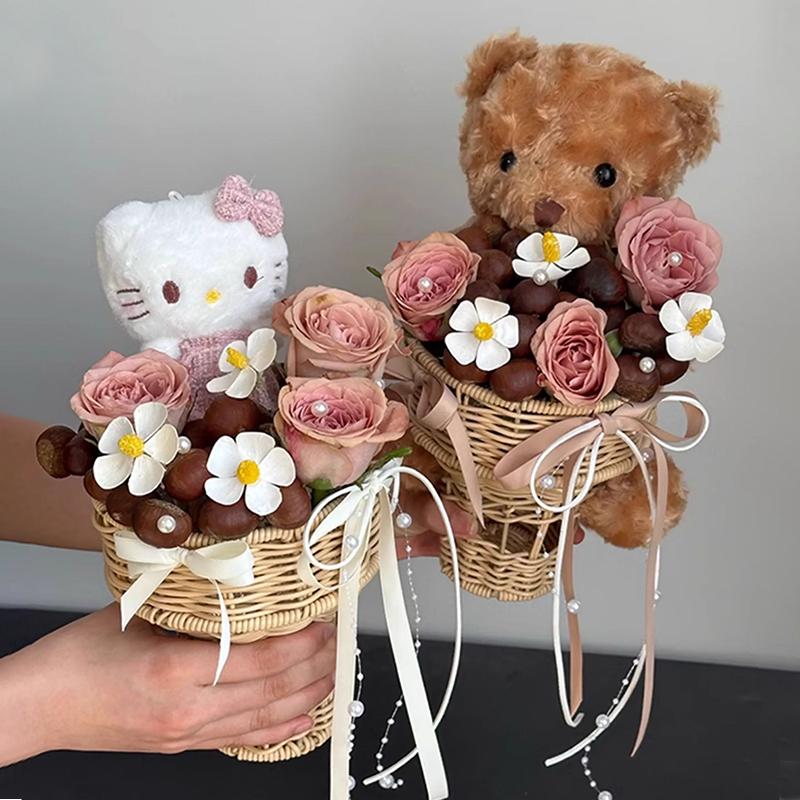 花中情仿藤编冰淇淋花篮板栗包装