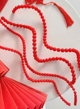 花中情 红色定型珍珠链条喜庆年宵花鲜花花束插花仿真串珠diy花艺