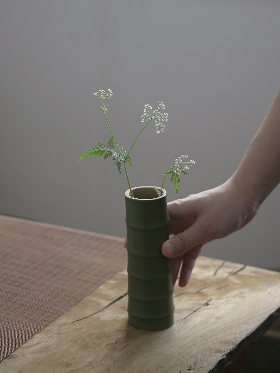 陶艺竹子花器 仿生竹笋花瓶 景德镇陶瓷花道具 书房茶席桌子摆件