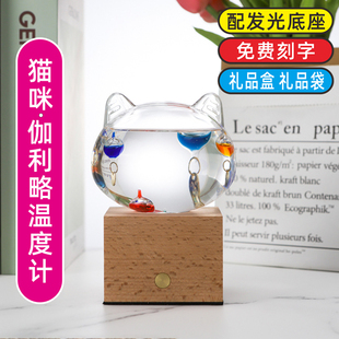 猫咪伽利略温度计摆件创意家居装饰同学朋友生日送人礼物免费刻字