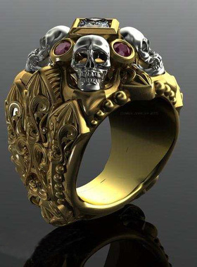 欧美创意男士骷髅头戒指 朋克摇滚饰品镶卫星宝石男女戒指
