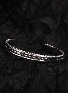 潮牌时尚个性五角星古银手镯男女简约泰银复古手环饰品