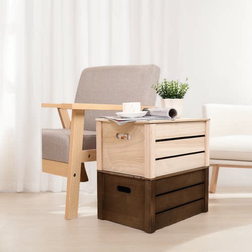 带盖大容量实木商超收纳箱