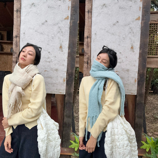 BLUE Y韩国泰迪毛圈圈毛保暖氛围感流苏围巾羊毛