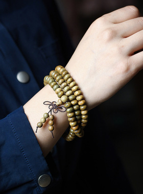 阿根廷天然绿檀木算盘珠108颗男女士长款复古毛衣项链手持佛珠串