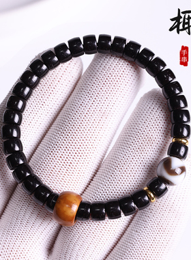 印尼原生态老料黑金椰蒂药片手串单圈原色手工高抛原色男女佛珠