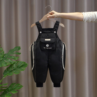 男童冬季儿童羽绒背带裤女宝耐污羽绒裤加厚保暖冬装白鸭绒连身裤