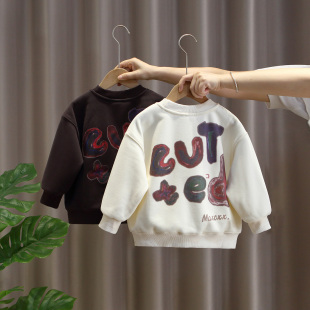 洋气一体绒衣服 加厚上衣女宝宝冬装 男童加绒卫衣2025新款 儿童冬季