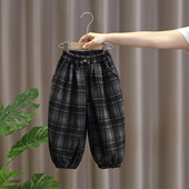 长裤 儿童2025冬季 潮 子宝宝洋气时髦格子裤 男童酷帅冬装 新款 加绒裤