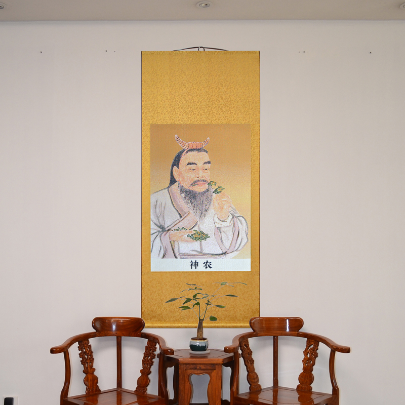 神农画像挂画卷轴中医诊所药店医院中式客厅书房刺绣背景墙装饰画图片