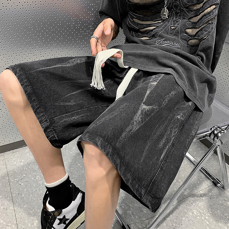 扎染牛仔短裤男士夏季薄