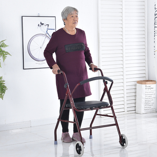 老年小推车带轮带座位可坐手推车老人行走小推车可坐折叠两轮推车