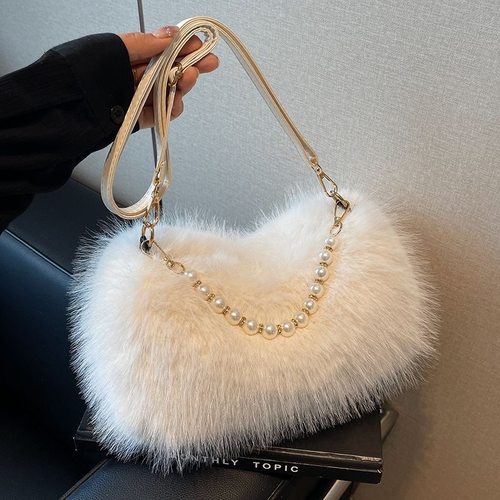 秋冬毛绒手提单肩包女2025新款时尚轻奢可爱毛茸茸百搭手拎毛毛包