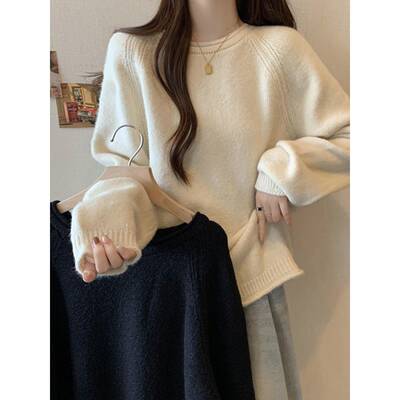 秋冬季慵懒风毛衣女加厚打底衫大码胖mm宽松遮肚子长袖针织1206n