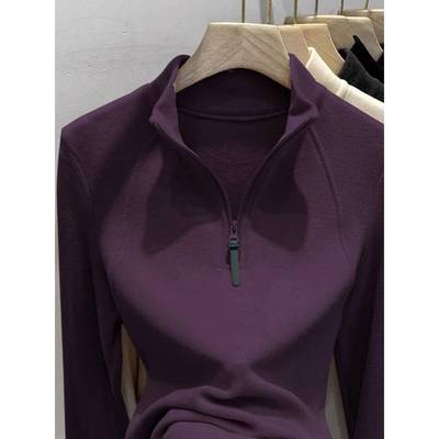 拉炼紫色打底衫女士秋冬内搭高级感可外穿卫衣加绒加厚上衣1106h
