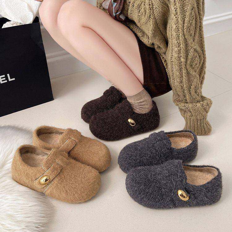 毛呢勃肯鞋女2026年秋新款复古懒人一脚蹬毛毛棉鞋加绒全包0125e,女鞋,勃肯鞋/软木鞋,淘宝优惠券,粉丝福利购,淘宝优惠卷