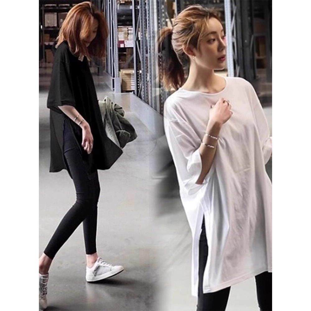 中长款宽松罩衫瑜伽服上衣女春夏短袖跑步T恤运动遮肚开叉健0224e