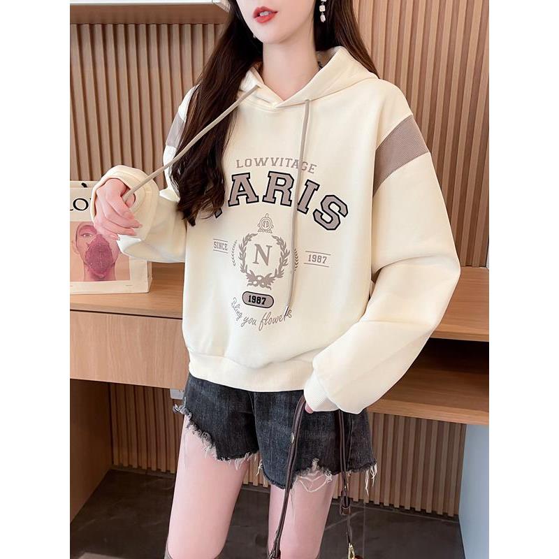 冬季2025新款连帽卫衣女加绒加厚小个子休闲撞色宽松外套上1105e