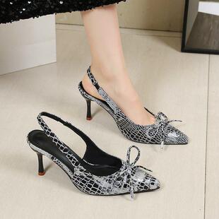 2026季 女细跟浅口单鞋 新款 包头凉鞋 外穿豹纹尖头性0325d 法式 夏款