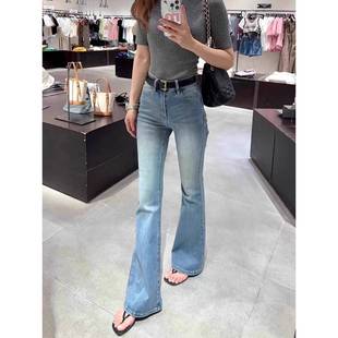 高腰修身 美式 新款 女2025季 显瘦拖地马蹄喇1022u 浅蓝色微喇牛仔裤