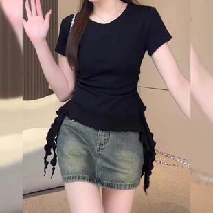 漂亮大码微胖休闲短袖棉质t恤女装2026夏季新款胖MM遮肉显瘦0603d