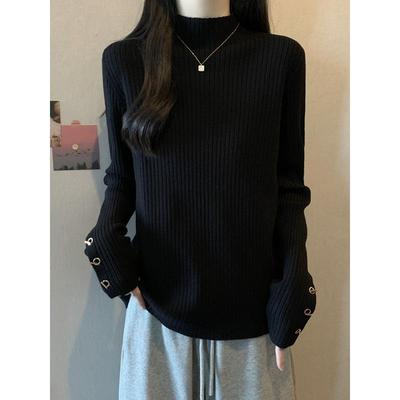 大码高级感黑色内搭针织打底衫女秋冬胖显瘦宽松高领毛衣上1117e