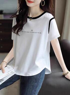 夏款不规则下摆宽松bf风T恤2026夏季新款短袖t恤女撞色拼接0312d