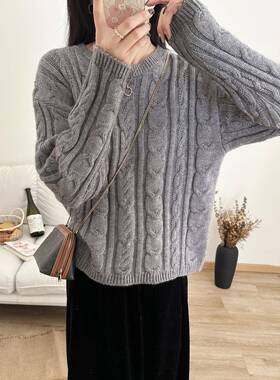 圆领慵懒风软糯灰色毛衣女内搭上衣冬新款时尚小个子针织1122h