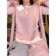 粉色假两件撞色打底衫 收腰t0202r 韩系纽扣V领长袖 女春季 2026新款