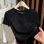 春黑色提花高级感蕾丝衫 上衣女夏秋大尺码 百搭打底衣独圆领0204rd