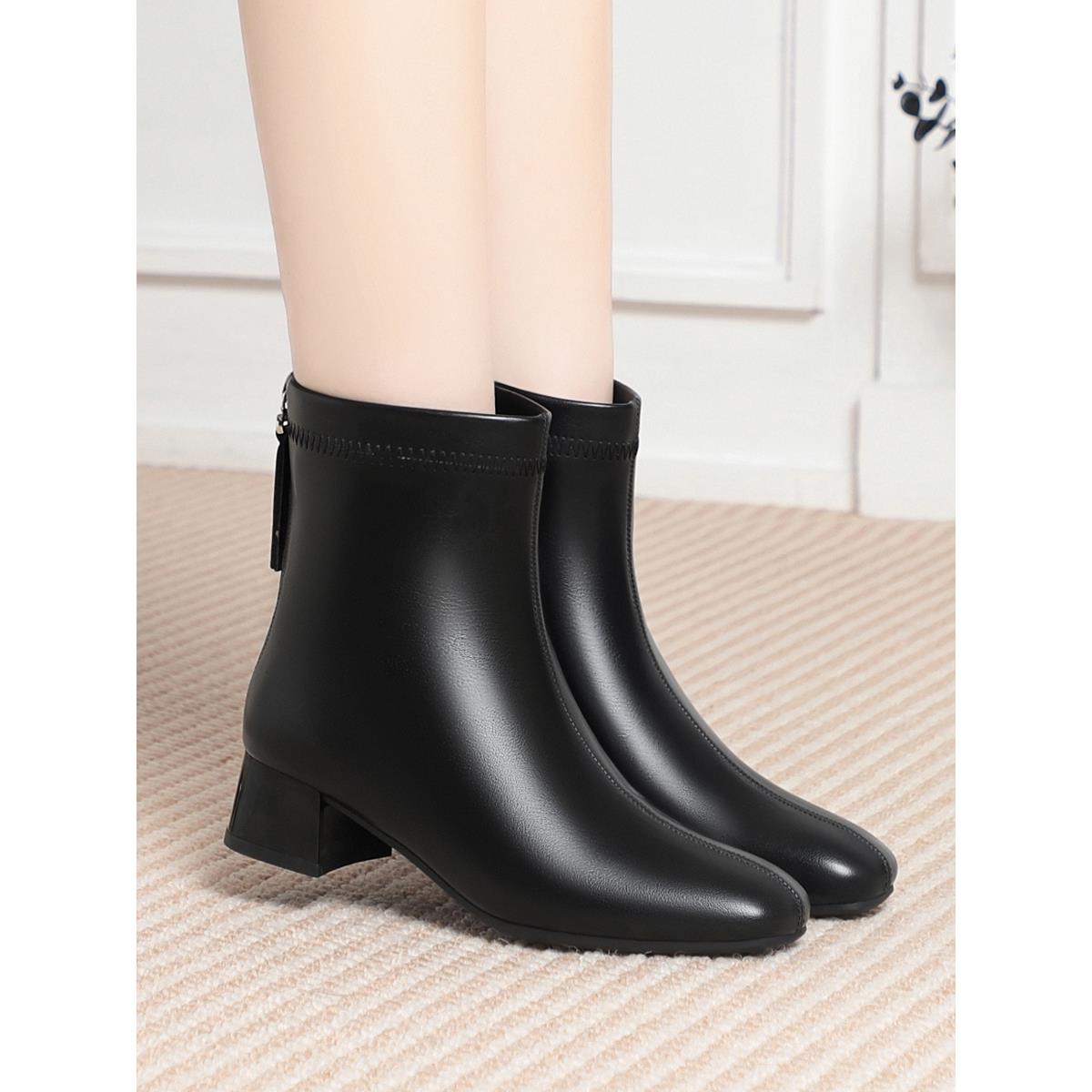 靴子女2025新款爆款软底粗跟短靴马丁靴中年妈妈鞋瘦瘦靴鞋1102h