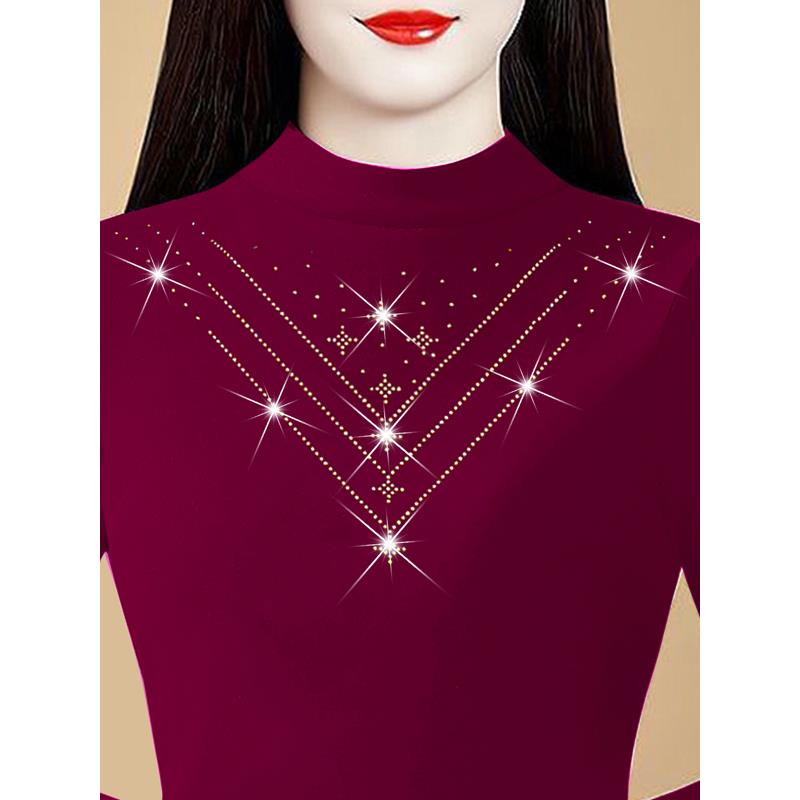 时尚高领长袖打底衫女2025秋季新款高档内搭洋气妈妈加绒修1203e