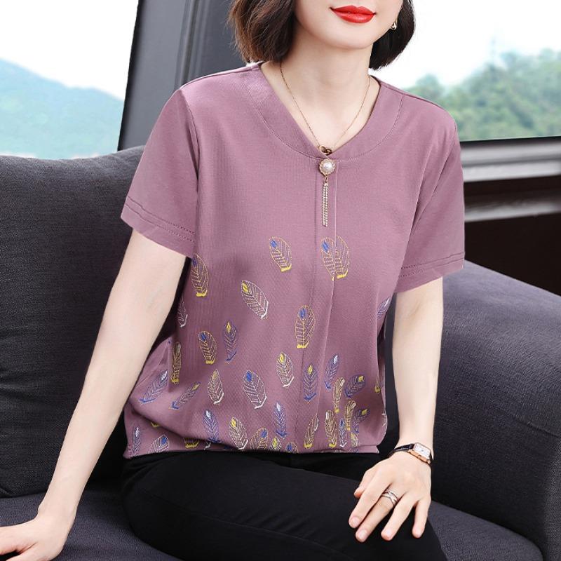 短袖t恤女新款2025夏装洋气半袖小衫中老年妈妈减龄宽松上衣0717u