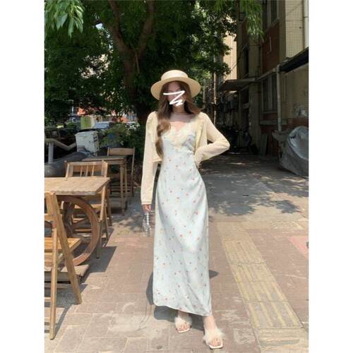 夏款法式碎花吊带裙开衫两件套女2026夏季大码胖MM甜美度假0408d