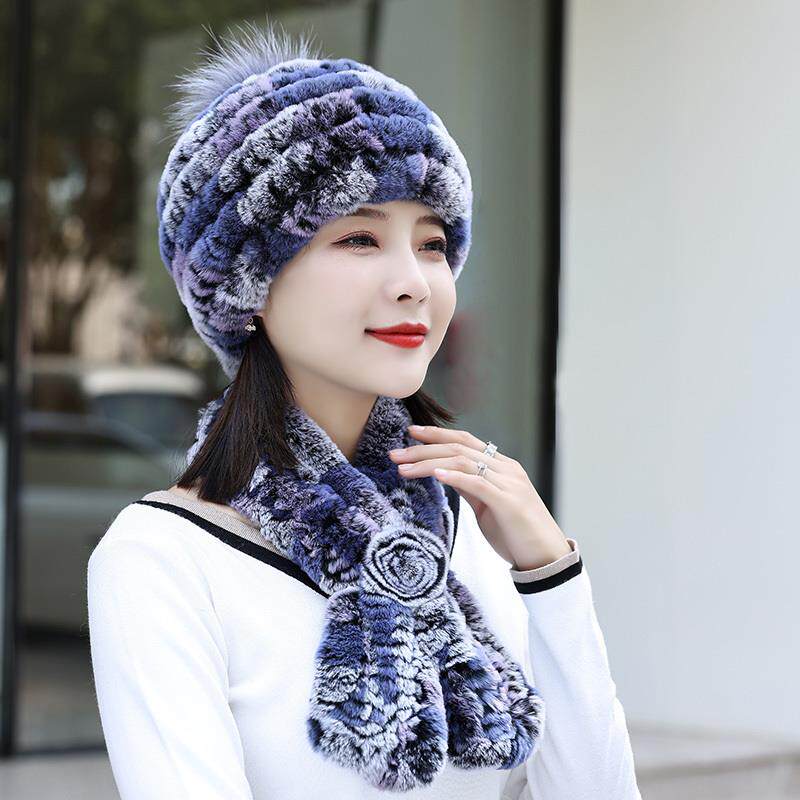 中老年帽子围巾两件套女冬时尚新款老年人冬季保暖女款妈妈1211e