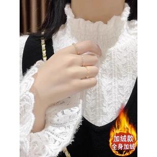 高级感长袖 洋气内搭小衫 1219e 女新款 秋冬高领磨毛加绒蕾丝打底衫