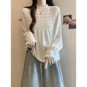 2026春季 半高领长袖 女底衬衫 大尺寸胖毫米高底法国蕾丝上衣0201w