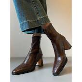 瘦瘦靴高跟显瘦粗跟短靴女2026秋冬新款 春季 法式 后拉炼弹力0128ed