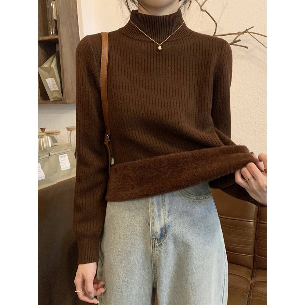 保暖内衣女秋冬加绒加厚高领打底衫软糯一体绒毛衣东北保暖1121e